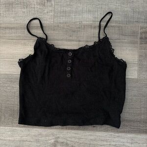 PacSun Black Buttoned Camisole with Lace Trim